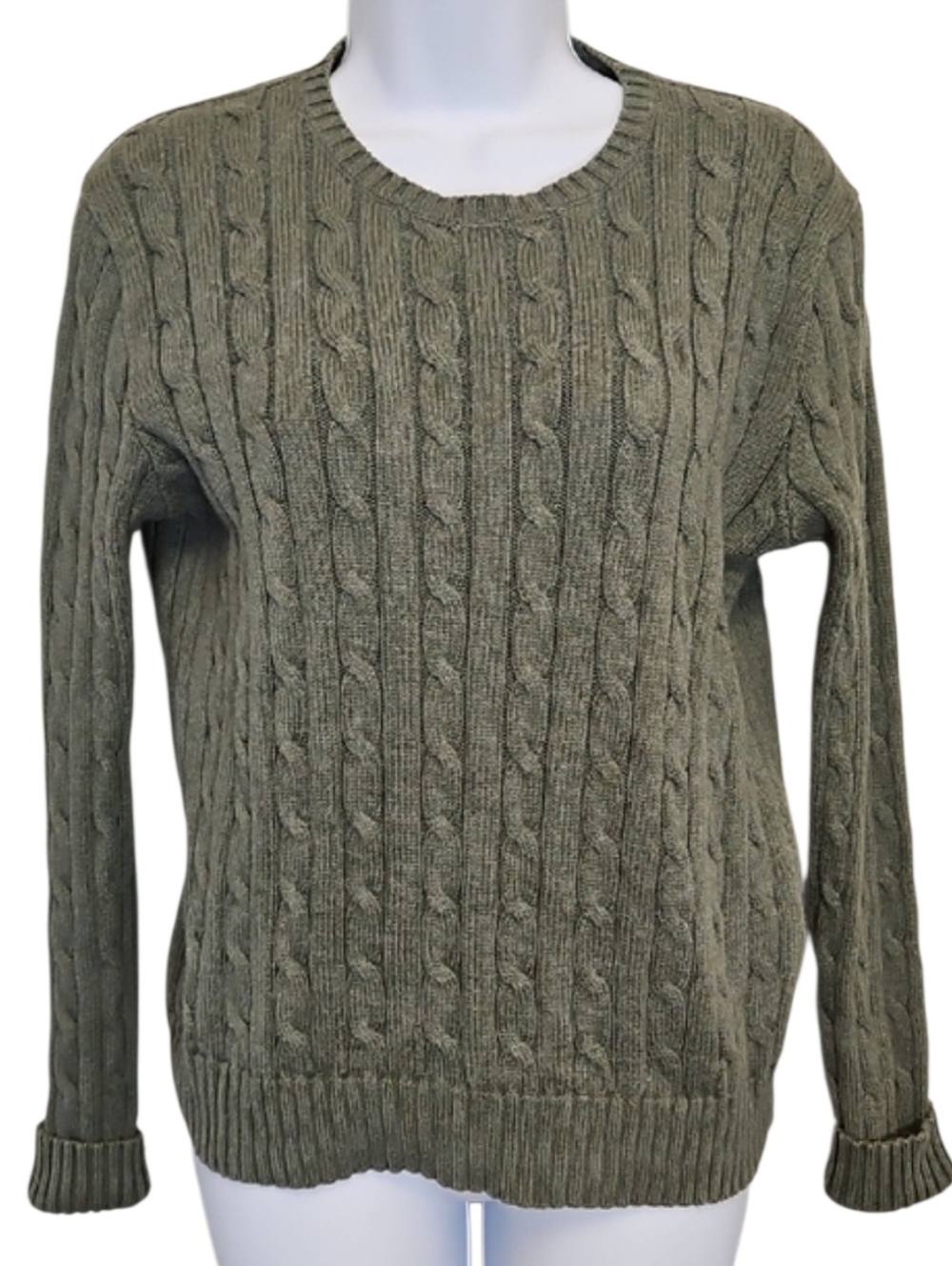 Polo Ralph Lauren Cable-Knit Cotton Crewneck Sweater, Medium, Heather Green